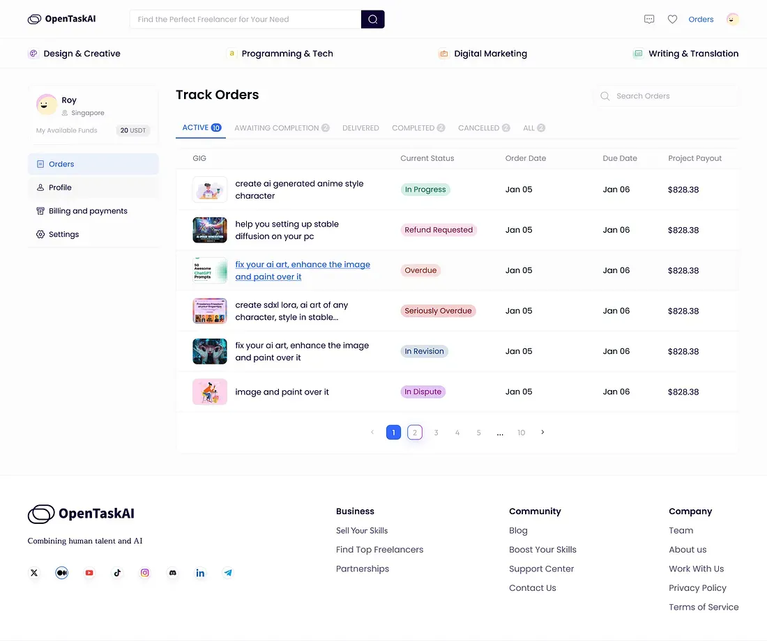 How Freelancers Accept Orders and Corresponding Order Status